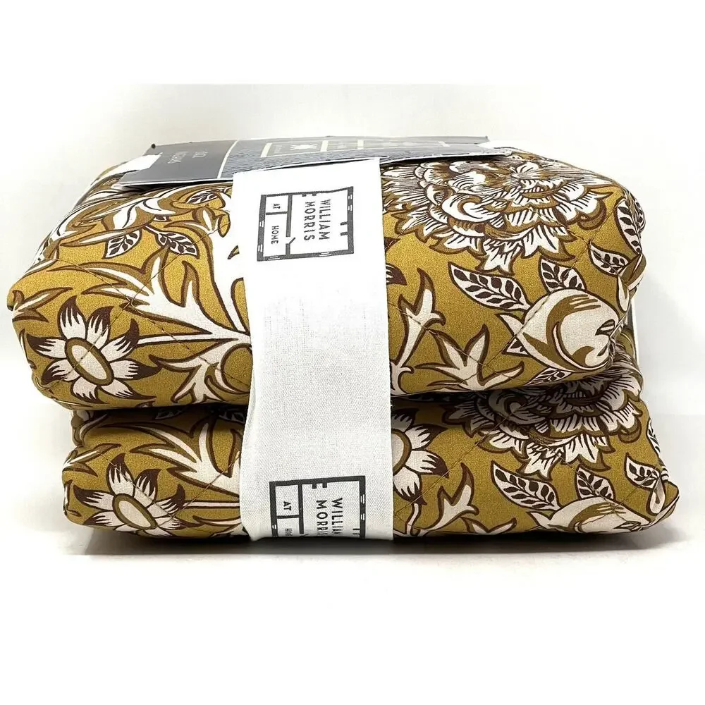 WILLIAM MORRIS Cherwell Honey KING Size Quilted Pillow Shams Set Pair Of 2